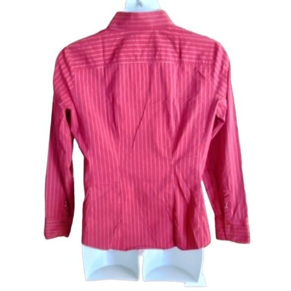 New York & Company Burgundy Stretch Stripe Front Collared Button-Up Top Size XL - Picture 6 of 8